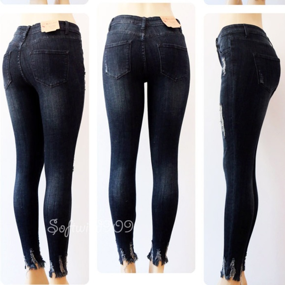 Last☝️Distressed Dark Blue High Waist Skinny Jeans - Picture 7 of 8